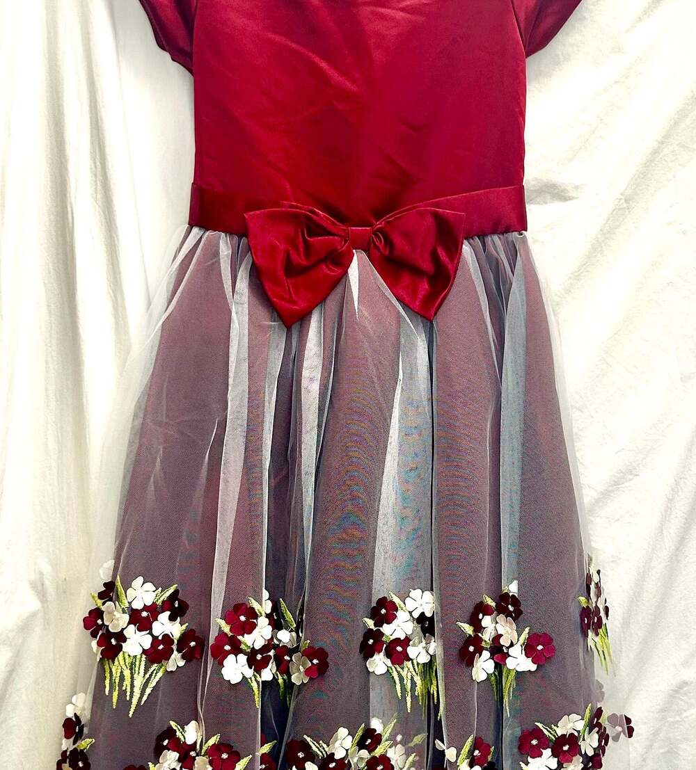 Girls Red Floral Tulle Party Dress – Kiki Kids Size 10, Bow Waist
